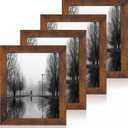 iRahmen 8x10 Picture Frame Set of 4, High Definition Glass 8 x 10 Frame, Wood Rustic Photo Frames for Horizontal or Vertical Display Tabletop and Wall Mounting (Dark Brown)