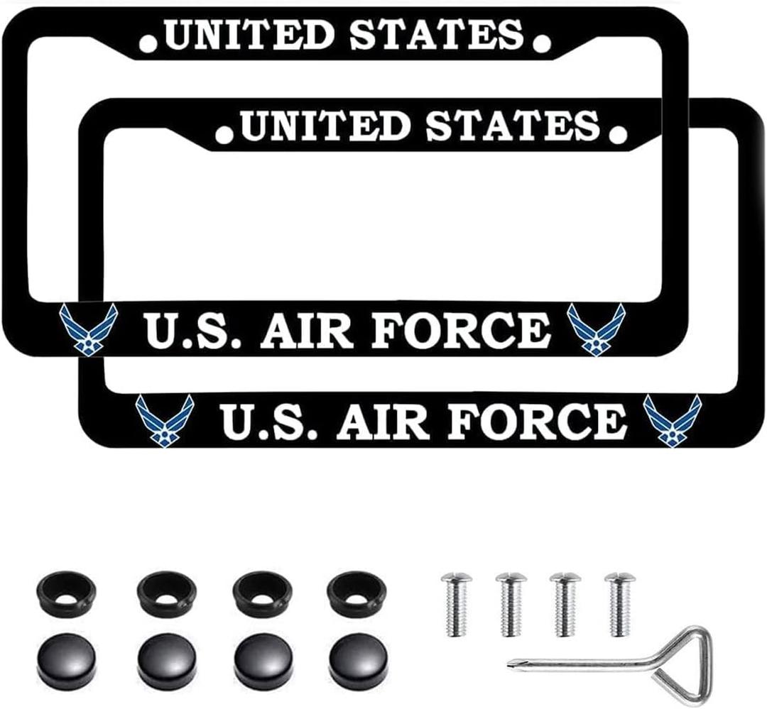 2Pcs Car License Holder for U.S. Air Force License Plate Frames Black Aluminum License Plate for United States Air Force 12.5 x 6.5 USAF License Plate Holder