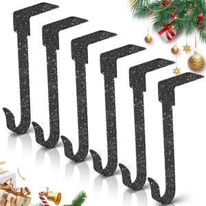 Therwen 6 Pcs Glitter Christmas Stocking Holders Shiny Fireplace Stocking Holders Set with No-Slips Strips Safety Mantel Hanger Hooks Xmas Mantle Grips for Tabletop Shelf Party Decor (Black)