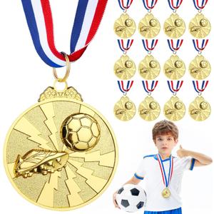 12 Pack Soccer Medals for Kids and Adults, 1st Place Medals Metal Gold Award Medals with Neck Ribbon, Participation Medals for Sports Competitions Celebration and Soccer Party Favors, 2 inch