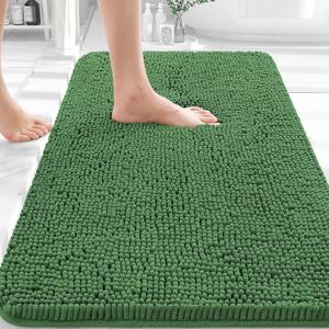 OLANLY Bathroom Rugs 36x24, Extra Soft Absorbent Chenille Bath Rugs, Rubber Backing Quick Dry, Machine Washable Bath Mats for Bathroom Floor, Tub and Shower, Home Decor Accessories, Olive Green