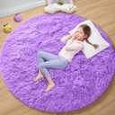 EVOIONOS Purple Round Rug for Girls Bedroom, 4x4 Feet Fluffy Circle Rug for Kids Room, Fuzzy Circular Rug, Plush Shaggy Soft Area Rug for bedroom, Non Slip Living Room Rug, Nursery Dorm Cute Small Rug