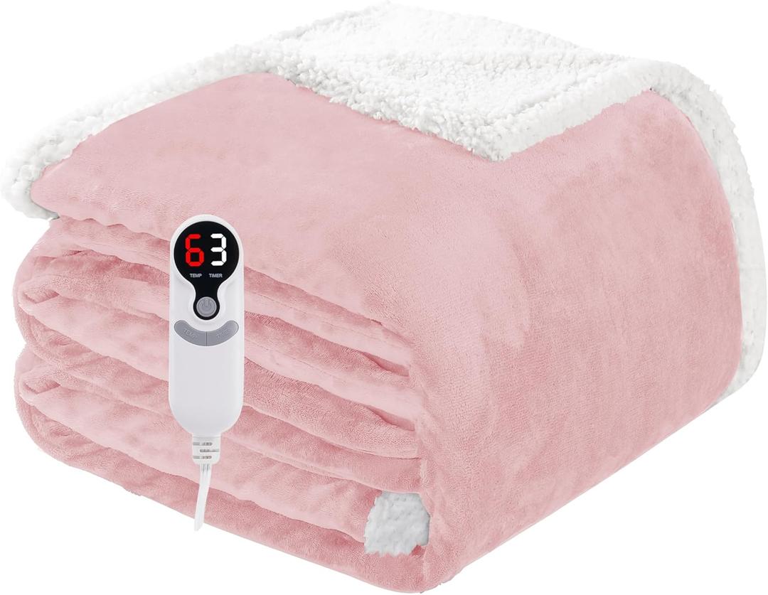 Electric Heated Blanket Full Size 72"x84", Soft Flannel with Overheat Protection, 9 Adjustable Heat Settings & 10-Hour Auto-Off Timer, Fast Heating for Winter Comfort, for Couch & Bed, Pink