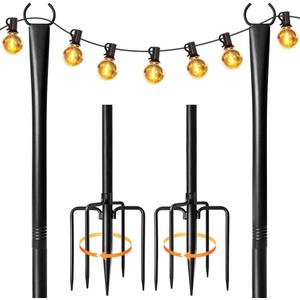 2 Pack String Light Poles for Outside, Heavy-Duty Metal Light Poles for Outdoor String Lights with Fork, Adjustable Lighting Accessories for Patio Decor Backyard Yard Pergola Garden Decorations