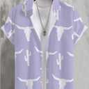 WDIRARA Men's Cow Print Button Front Summer Casual Shirts Colorblock Short Sleeve Collared Neck Shirts