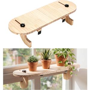 1 Pcs Natural Window Sill Plant Shelf for Plants 21.7 x 7.1 x 5.9 Inch Windowsill Extender Window Plant Floating Shelves No Drilling Wooden Bracket for Cat Perch Planters (Rounded Corner)