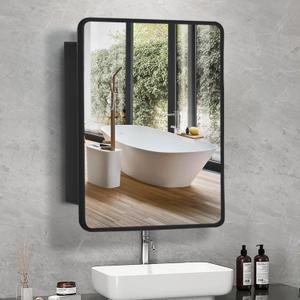Movo Black Metal Framed Bathroom Mirror Medicine Cabinet,30 Inch x 24 Inch Recessed Wall Mounted Medicine Cabinet with Mirror,Aluminum Storage Cabinet for Bathroom Vanity