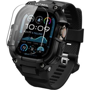 ULTIMAL Rugged Band with Case for Apple Watch 49mm, Military-Grade Shockproof Protective Strap for Men, All-in-One Outdoor Sport Watch Band Compatible with Apple watch Ultra 3/2/1 (Black)