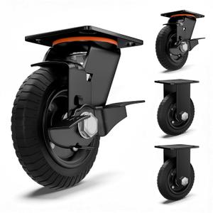 6inch Caster Wheels, 1800lb Heavy Duty Casters with Solid Rubber, Brake Plate Casters with Knobby Tread for Workbench, Dolly, Cart, Trolley, Wagon, Chicken Coop Set of 4 (2 Brake & 2 Rigid)