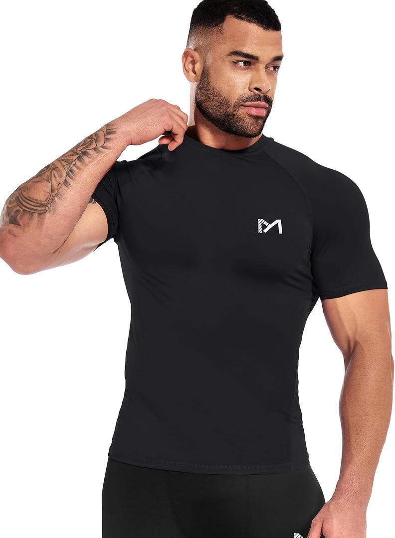 Mens Compression Shirts Quick Dry, Top Baselayer Short Sleeve Athletic Undershirt, Workout Gym Slimming Undershirt (L)