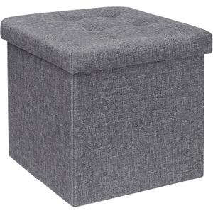 B FSOBEIIALEO Storage Ottoman Cube Foldable Footrest, Chest & Seat for Living Room, Nursery, Bedroom 12.6 Inch Cube (Linen Grey)