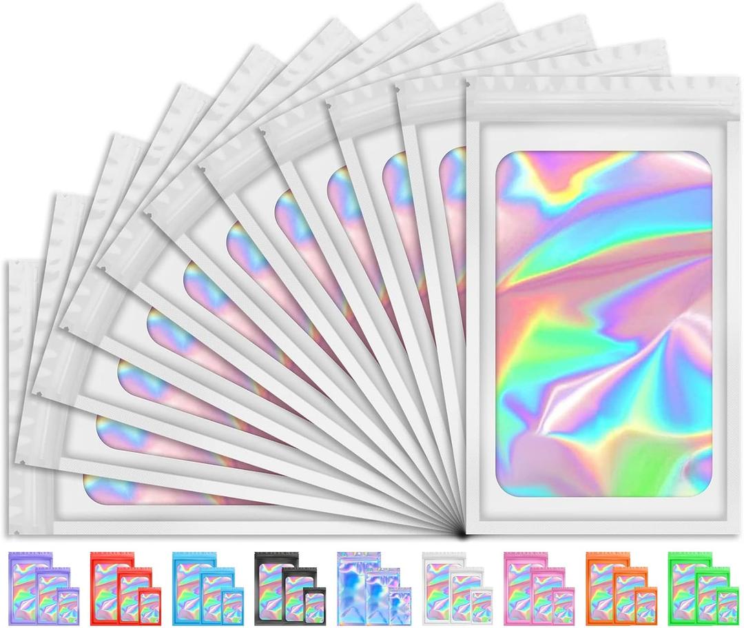 200 PCS Mylar Bags, Packaging Bag, Holographic Bag, Smell Proof Bag for Small Business Candy Jewelry Bracelet Party Favor Food Storage Sample Supplies, Foil Resealable Bags (2.43.9 Inch, White)