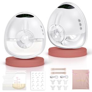 Lulia Breast Pump Hands Free, Wearable Breastfeeding Pump with 4 Mode and 9 Level, Strong Suction, Painless, Anti-Backflow, BPA Free, Portable Electric Breast Pumps with 17/19/21/24MM Flanges (White-2pcs)