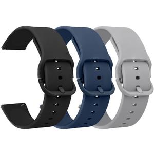 3-Pack Bands for Amazfit Bip 5 / Bip 6 Band, for Amazfit GTR 4 / GTR 3 Pro/GTR 3 / GTR 2 / GTR 47mm Watch Bands, 22mm Soft Silicone Sport Replacement Straps for Women Men (Black+Navy Blue+Grey)
