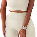 YESDOO Women's Workout Outfits Ribbed Tank 2 Piece Seamless High Waist Gym Outfit Yoga Shorts Leggings Sets, Size M