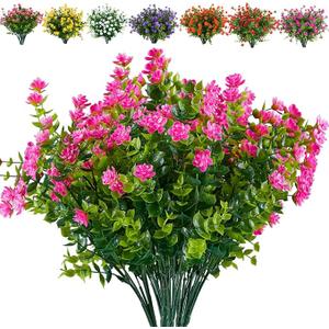 JOYGAR 12 Bundles Artificial Flowers Fake Boxwood Shrubs UV Resistant No Fade Faux Greenery Faux Plastic Lotus For Home Garden Hanging Planter Indoor Outdoor Porch Patio Office Wedding Decoration(Pink)