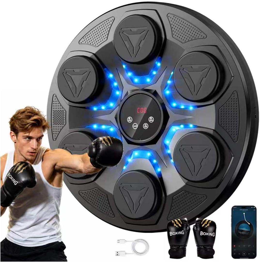 Hlthair Music Boxing Machine with Gloves for Adults and Kids | Upgraded Large Size, 12 Modes 12 Speeds, Wall Mounted Music Punching Machine, Bluetooth Sync, Dynamic LED, Audio FeedbackMusic Boxing Machine with Gloves for Adults and Kids