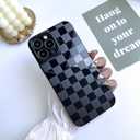 MINSCOSE for iPhone 13 Pro Max Case Aesthetic Checkered Plaid Checkerboard Design Pattern,Trendy Slim TPU Shockproof Protective Full Camera Protection Phone Cover-Black