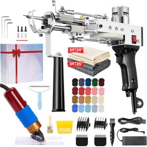 BESGEER Rug Tufting Gun with Carpet Trimmer Kit - Tuft Gun with Tufting-Shears, 2 in 1 Cut Loop Pile Carpet Gun& Carving Clippers, Rug Maker Machine Starter Kit& Trimmer& Cloth& YarnOlive Black