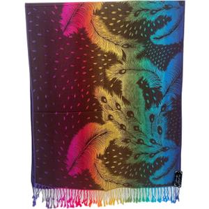 Women Summer Pashmina Large Long Scarf Lightweight Beach Shawl Wrap Cozy Elegance Comfort (Dark Grey Rainbow - Jb418-5)