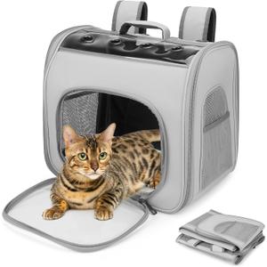 Pet Carrier Backpack, Cat Backpack Carrier with Breathable Holes, Portable Pet Travel Carrier for Medium/Small Cats and Dogs, Airline Approved, Ideal for Outdoor Picnic,Hiking (Gray)