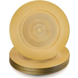 Hiceeden 12 Pack Gold Charger Plates for Dinner Plates, 13" Round Plastic Chain Shaped Charger Service Plates, Decorative Chargers Bulk for Table Setting, Wedding, Party, Event