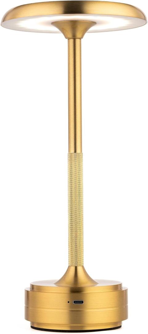 Cordless Portable LED Table Lamp Rechargeable Battery Operated Desk Lamp with Touch Sensor Three-Level Dimmable Suitable for Home Office Bedroom Hotel Room Restaurant Outdoor (Gold)