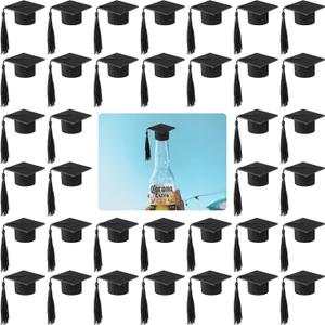 36 Pieces 2026 Mini Graduation Caps with Tassels Graduation Wine Bottle Toppers(Black Cap with Black Tassel)