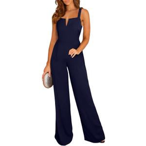 BLENCOT Sleeveless Jumpsuits For Women Dressy Casual V Neck Wide Leg Long Pants Slip Rompers Summer Overalls (Blue, S)