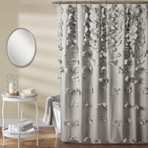 Lush Decor Riley Shower Curtain, 72" W x 72" L, Light Gray - Bathroom Curtain - Coquette Decor - Bow Shower Curtains - Cottage Core - Fabric Shower Curtains