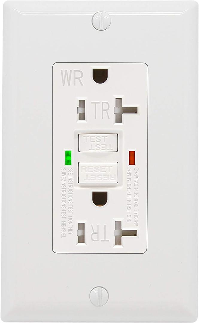GFCI Outlet 20 Amp, UL Listed, LED Indicator, Tamper-Resistant, Weather Resistant Receptacle Indoor or Outdoor Use with Decor Wall Plates and Screws GFCI Outlet 20 Amp, UL Listed, LED Indicator, Tamper-Resistant, Weather Resistant Receptacle Indoor or Outdoor Use with Decor Wall Plates and Screws