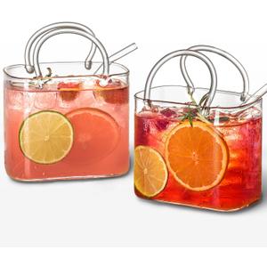 Glass Purse for Drinks Set of 2,26oz Unique Wine Glasses Purse Gifts for Women Party,Fish Bowl Vase,Creative Cute Drinking Glass Cups for Fruit Juice,Tea,Flowers