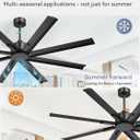 ZMISHIBO 65 Inch Industrial DC Motor Ceiling Fan, Large Ceiling Fan with 8 Aluminum Blades, 3 Downrods, 6-Speed Remote Control, Home or Commercial Ceiling Fans for Porch/Garage/Shop, Black