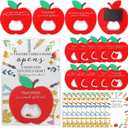 Quelay 10 Sets Christmas Teacher Thank You Gifts Apple Shape Bottle Opener Fridge Magnet with Card Teacher Refrigerator Bottle Openers Appreciation Gifts for Xmas School Party Favor