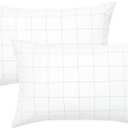 JELLYMONI 100% Natural Cotton Plaid Standard Pillowcases Set, 2 Pack White with Black Grid Geometric Pattern Printed Pillow Covers with Envelope Closure(Pillows are not Included) (0603)