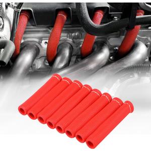 8 PCS Spark Plug Boot Protector 2500 Spark Plug Heat Sleeve Wire Covers Wrap 6 Inch for Ls1/Ls2 Sbc Bbc 350 454 Spark Plug Header Boots (Red)
