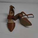 SSM New York Brown Faux Leather Block Stacked Heel Ankle Strap Shoes Woven Buckle Brown 8.5 size