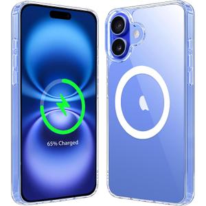 Magnetic Case for iPhone 16 Case 6.1-Inch, Compatible with MagSafe Wireless Charging, Transparent Anti-Scratch Back Shockproof Slim Thin Phone Case Cover