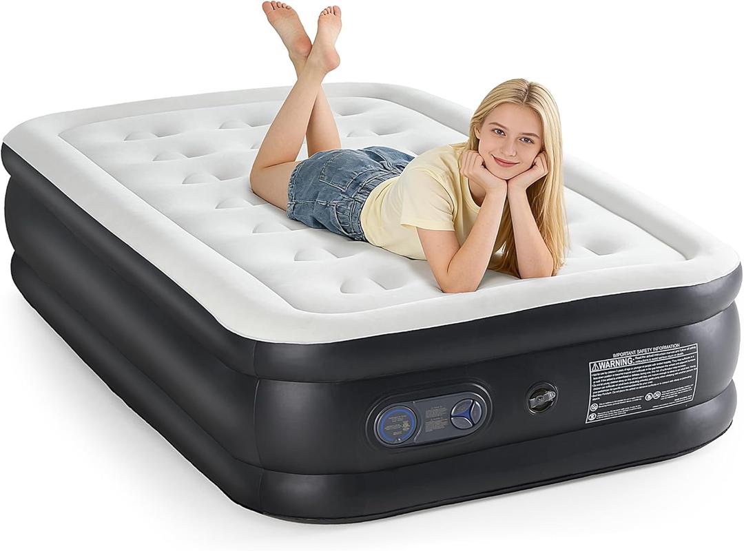 NEWBULIG 18 Inch Twin Air Mattress with Built-in High Capacity Pump - Inflatable Air Bed for Home, Camping & Guest, Double Height, Non-Slip Bottom, Portable Blow Up Mattress 660 lbs Weight Capacity (Black)
