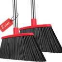 NACENA Heavy Duty Broom, 55 Inch Long Handle Outdoor Large Angle Brooms, Commercial Broom for Sweeping Indoor, for Home Garage Kitchen Office Courtyard Lobby Patio Lawn Concrete, 2 Pack (Black&Red)
