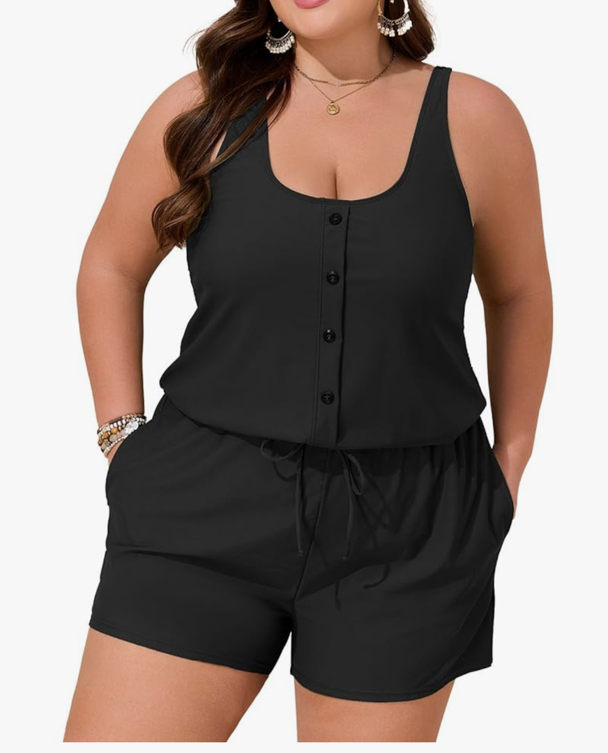Summer Mae Plus Size Swim Romper One Piece Swimsuit Women Blouson Bathing Suit with Pockets 2025 Modest Swimwear, Size 24 Plus