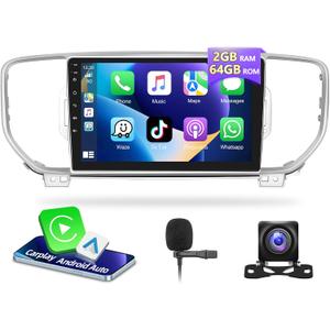 9" Car Stereo with Wireless Carplay & Android Auto, 2G+64G Android 15 HD 1080P Car Stereo Supports Bluetooth,GPS Navigation,WiFi,Mirror Link,FM/RDS,EQ,Split Screen,SWC + AHD Backup Camera