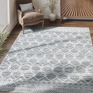 jinchan Moroccan 4x6 Area Rugs for Bedroom - Machine Washable Soft Modern Geometric Stain Resistant Non-Slip Ultra-Thin Low-Pile Faux Wool Carpet for Living Room Kitchen Dining Room (4x6ft,Grey)