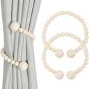 Wood Bead Curtain Tiebacks, Curtain Tie Backs for Curtains 2 Pack, DIY Curtain Holdbacks for Thin or Thick Window Draperies, Twist Tie Backs for Boho Bedroom Nursery Farmhouse Decor