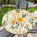 Round Tablecloth Fitted with Elastic, Fits for Table Round, Water Proof, Easy to Clean 46"-50" Table, 52Inch Tablecover, Wildflower