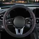 3D Premium Skin-Feel Leather Car Steering Wheel Cover, Anti-Slip Breathable Soft Slim Design, Universal 15 inch, Black with Orange (Round-Medium[14.5''-15''])