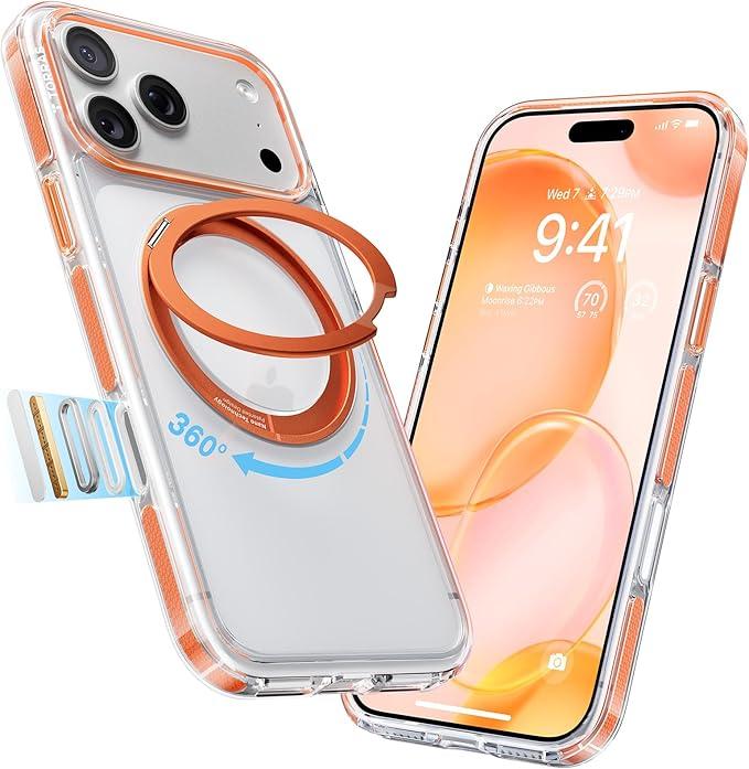 TORRAS 360 Magnetic Stand for iPhone 17 Pro Max Case, [Fit for MagSafe] [4X MilitaryGrade Protection] Slim Case for iPhone 17 Pro Max 6.9" 2025, Clear, Ostand O3 Fitness Series