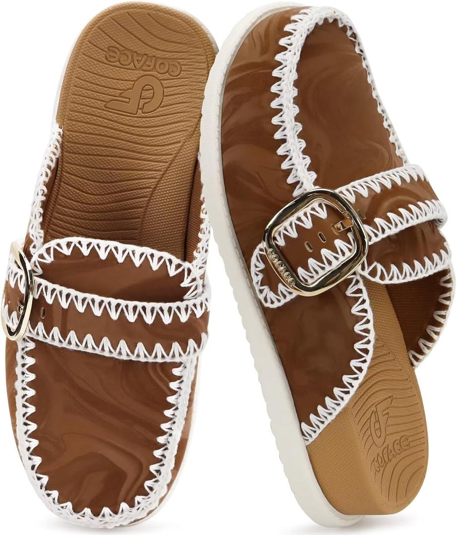 COFACE Womens Sandals Closed Toe Backless Fashion Striped Women's Mules Clogs Walking Slides for Women Comfortable Cushioned Size 6-12