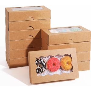 LINSHRY 30 Pack Cookie Boxes with Window, 7" x 4 3/8" x 1 1/2" Auto-Popup Small Pastry Bakery Treat Boxes for Strawberries, Breakable Hearts, Cookies, Donut, Pastry Candy and Macarons, Brown