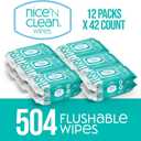 Nice 'N Clean Adult Flushable Wipes (12 x 42 Count) | Personal Cleansing Wipes Made from Plant-Based Fibers | Infused with Aloe & Vitamin E